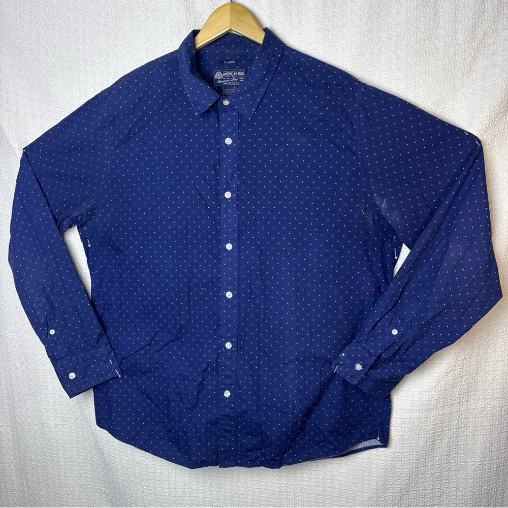 American‎ Rag Blue Long Sleeve Shirt with White Dots